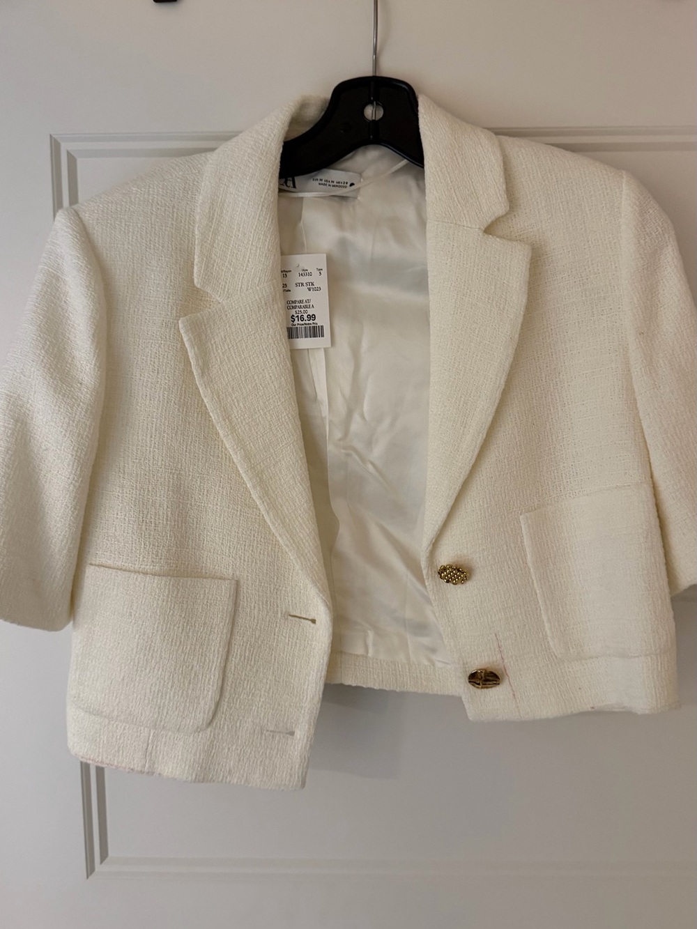 Zara Cream Textured Cropped Blazer